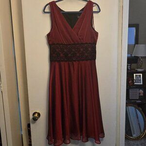 Connected Apparel Burgundy & Black Lace Dress - Two Sizes